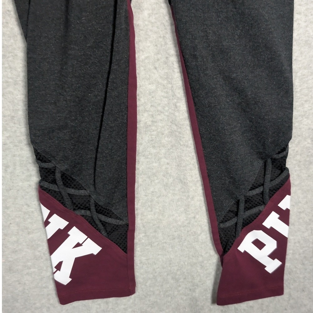 PINK Victorias Secret Yoga Leggings Womens Small Gray Maroon Lattice Sporty - Picture 3 of 7